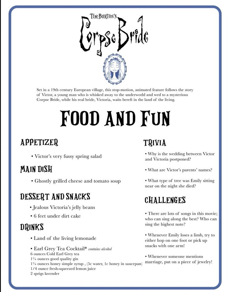 food and fun menu for an event with the names of different types of foods on it