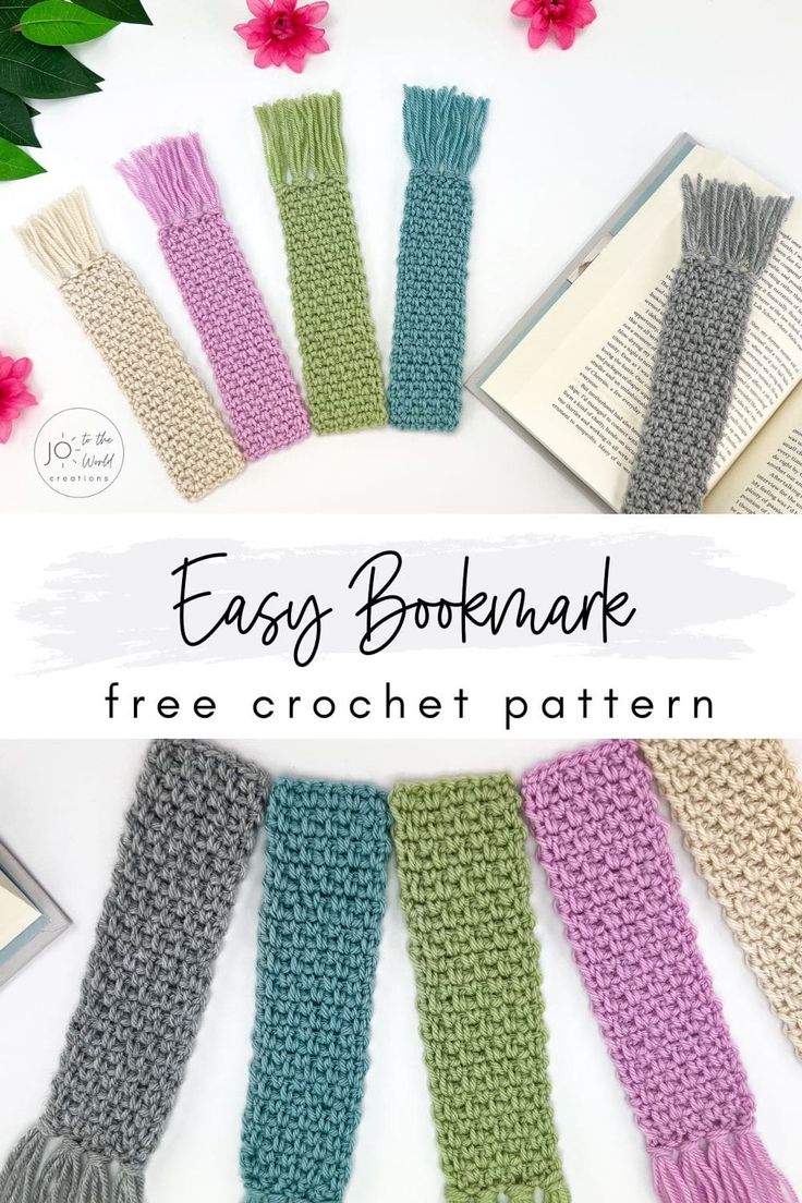 crocheted bookmarks with text overlay that reads, easy bookmark free crochet pattern