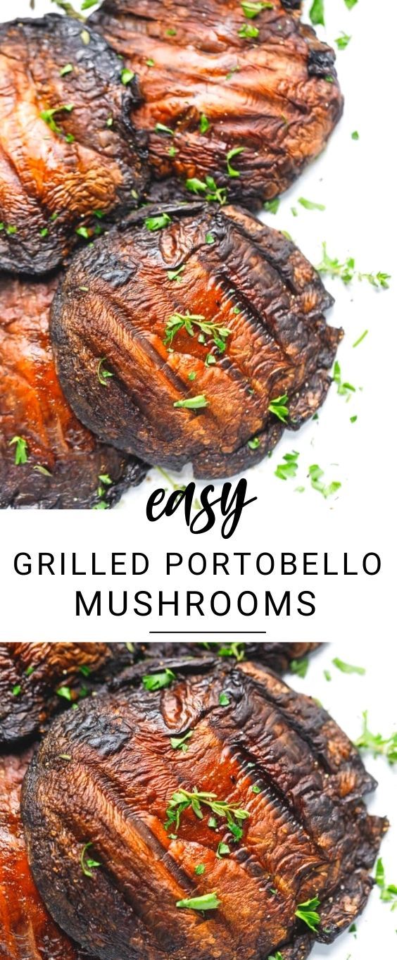 grilled portobello mushrooms with parsley on top and the title overlay