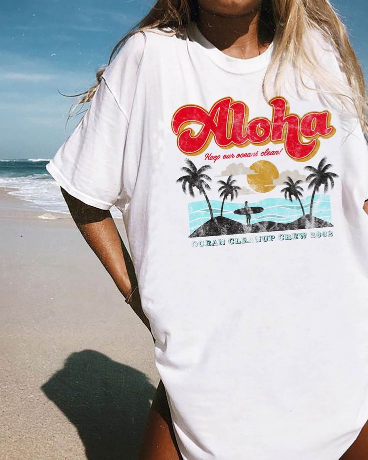 Aloha Tee l Heartman l $38.00 l T-Shirt Trendy Swimwear, Vintage Diy, Distressed Denim Shorts, Fashion Mode, Ladies Dress Design, Wrap Top, Oversized Shirt, Street Fashion, Distressed Denim