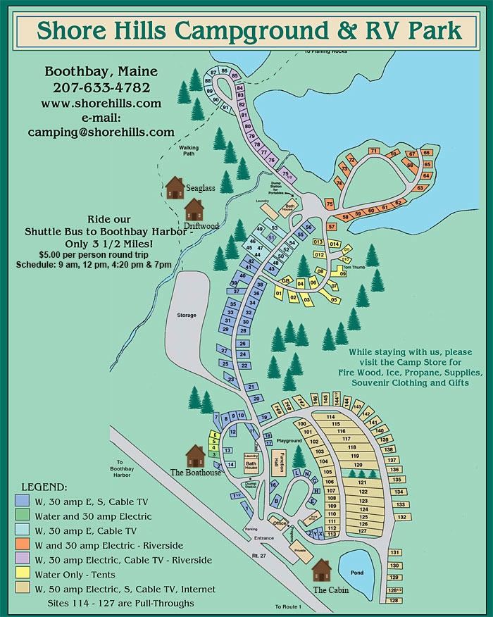 the map for shore hills campground and rv park