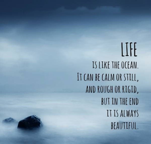 a rock in the middle of water with a quote on it that says life is like the ocean, it can be calm or still, and rough or held, but i'm