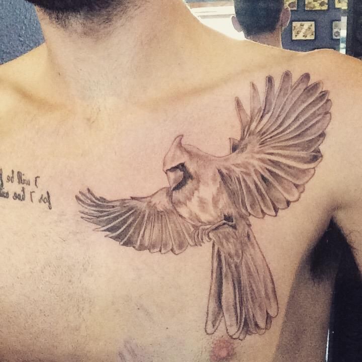 a man with a bird tattoo on his chest