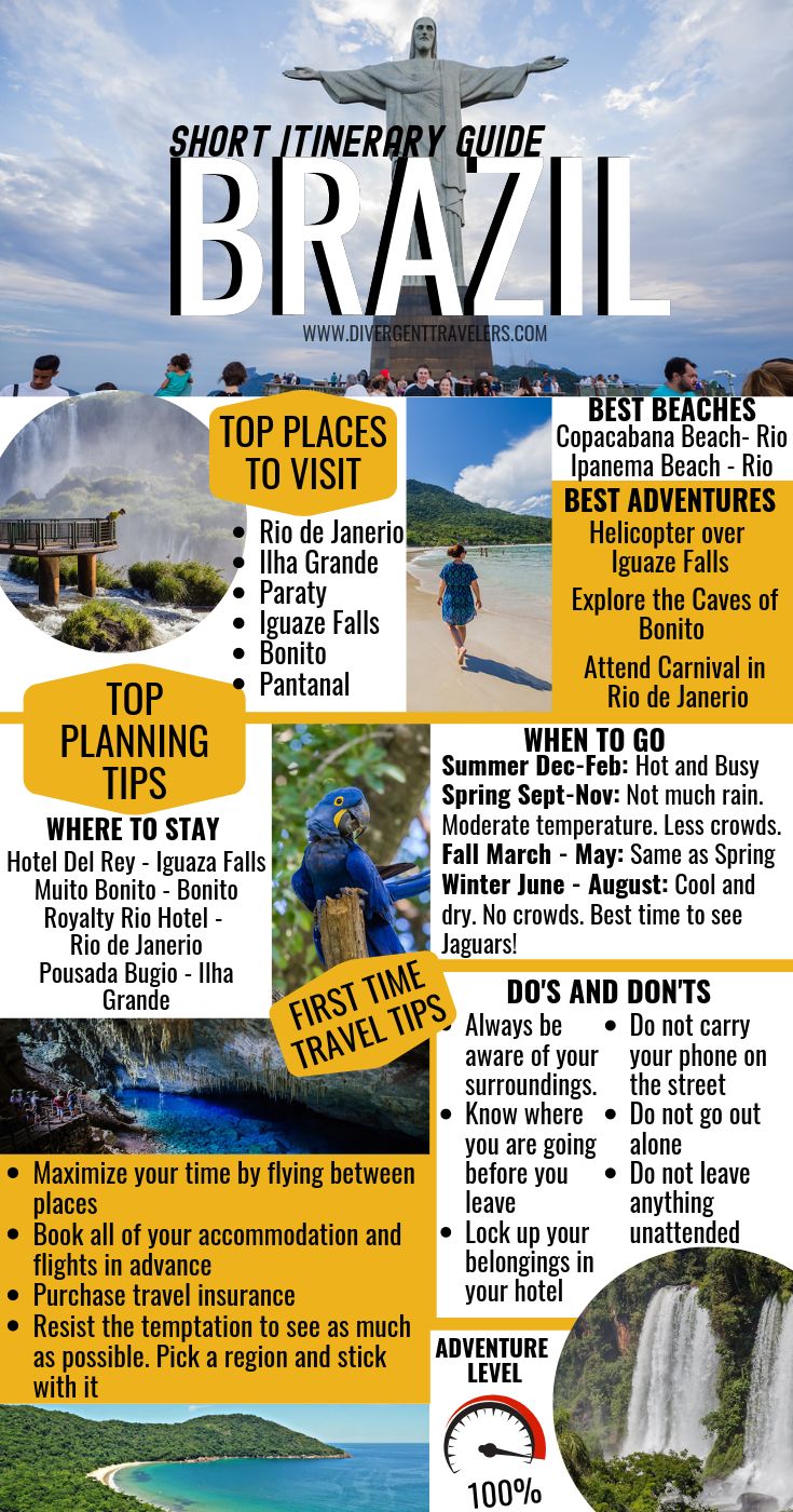 the travel guide for brazil is shown in this graphic style, and includes information about what to