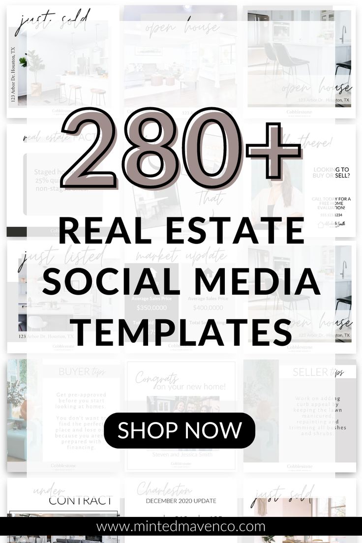 the text reads, 200 real estate social media templates on top of an image