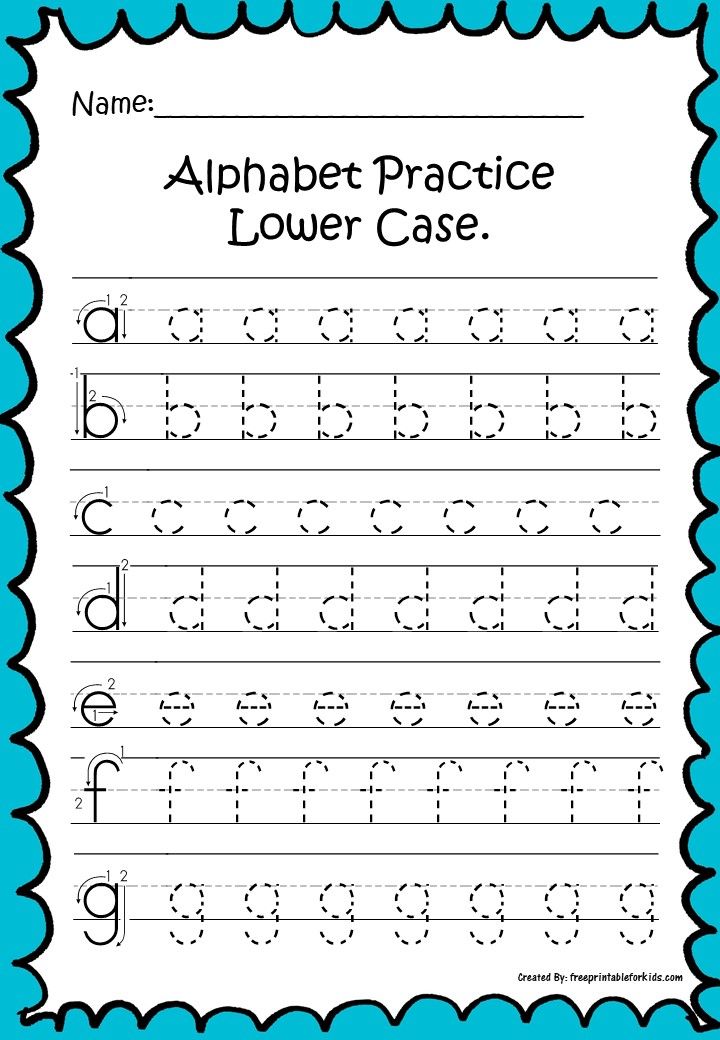 an alphabet practice sheet with the lowercase and lowercase letters in blue, black and white