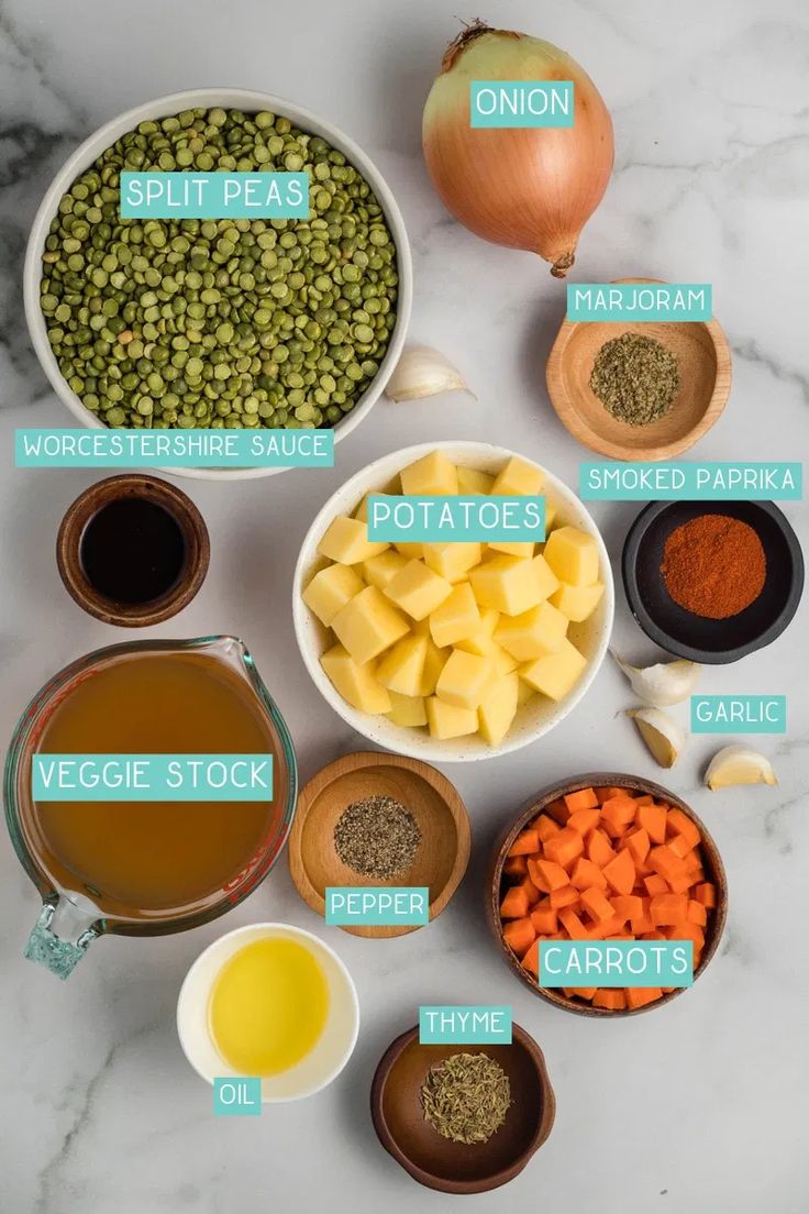 the ingredients to make this recipe include peas, potatoes, carrots, and other vegetables