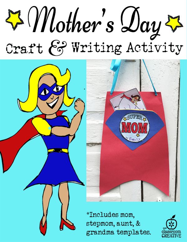 a mother's day craft and writing activity with an image of a woman wearing a cape