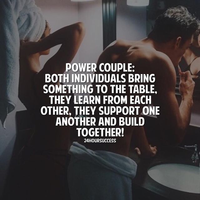 a man and woman in the bathroom looking at each other's butts with a quote above them that reads, power couple both individuals bring something to the table