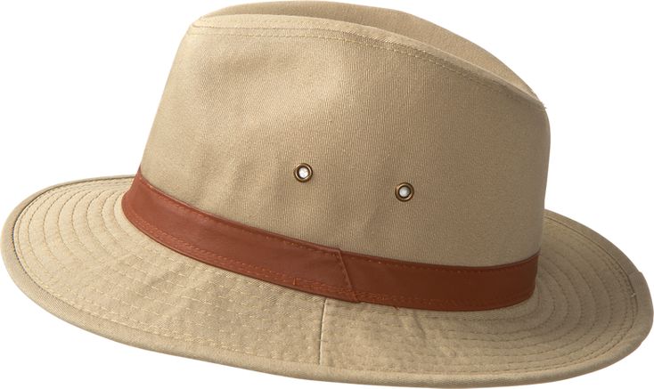 This Indiana Jones-inspired hat is built for adventure with its sturdy construction and water-repellent cotton twill that’s closely woven to help block 97.5% of the sun’s rays. The garment-washed fabric and 21/2" wide faux leather banded brim lend rugged style to this 3-season hat. Spot clean. Imported.  Haberdashery qulity construction 50+ UPF Garment-washed twill gives the hat a broken-in look Available in three sizes for a perfect fit Outdoor Canvas Bucket Hat With Short Brim, Canvas Hats With Flat Brim For Outdoor, Outdoor Brimmed Canvas Hats, Outdoor Canvas Brimmed Hat, Canvas Hat With Curved Brim For Outdoor Activities, Waterproof Adjustable 5-panel Hat, Outdoor Canvas Sun Hat With Curved Brim, Adjustable Brimmed Canvas Hat, Adjustable Canvas Travel Hat