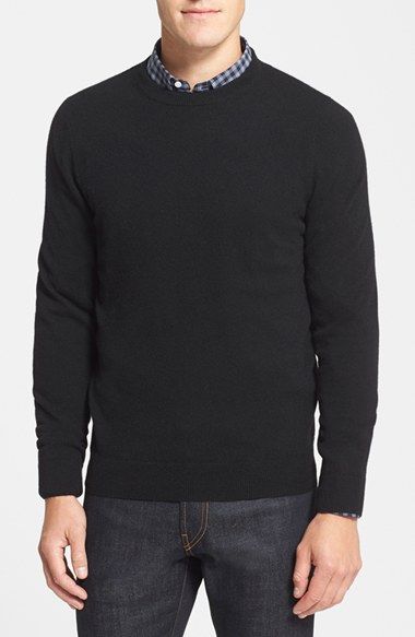 Nordstrom Cashmere Crewneck Sweater (Regular & Tall) available at #Nordstrom Black Cashmere Sweater With Ribbed Neckline, Black Crew Neck Cashmere Sweater, Black Cashmere Crew Neck Sweater, Black Cashmere Sweater With Crew Neck, Crew Neck Cashmere Turtleneck For Layering, Cashmere Crew Neck Turtleneck For Layering, Modern Crew Neck Sweater For Layering, Merino Wool Crew Neck Sweater For Layering, Casual Long Sleeve Cashmere Turtleneck