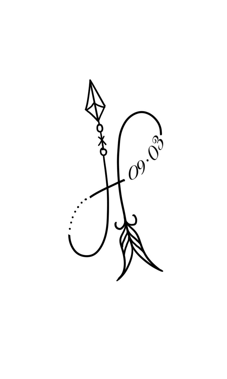 a black and white drawing of a letter k with an arrow on it's side