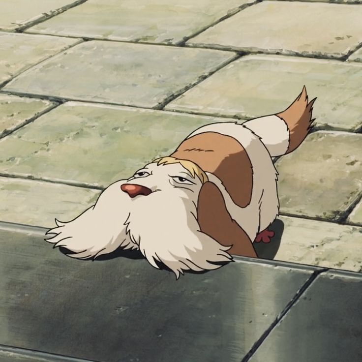 a cartoon dog laying on the ground with its head turned to look like it is looking at something