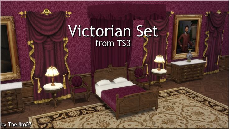 the victorian set from ts3 is made up with furniture and accessories, including a bed