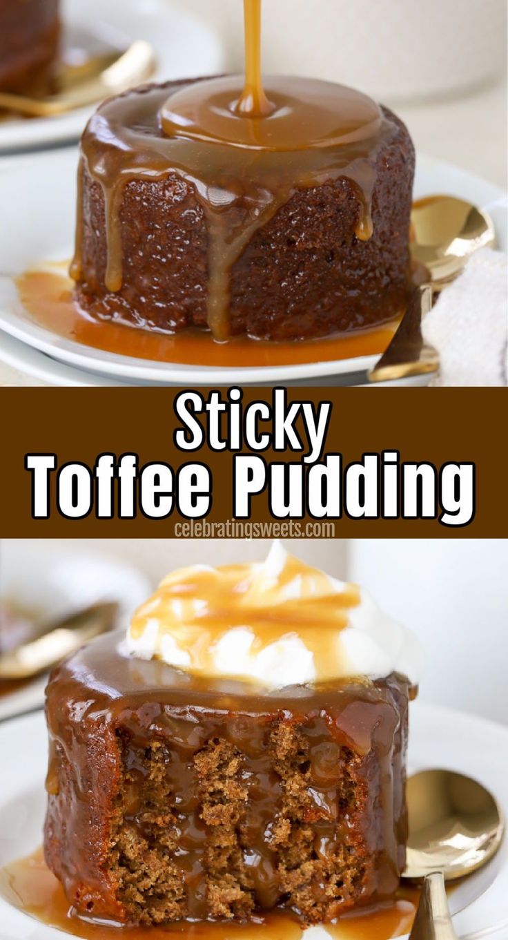 sticky toffe pudding with caramel drizzle on top