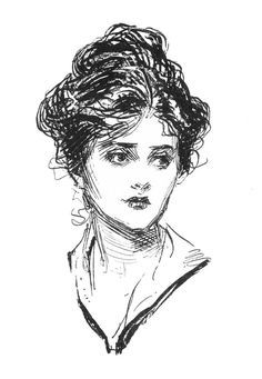 a drawing of a woman with curly hair