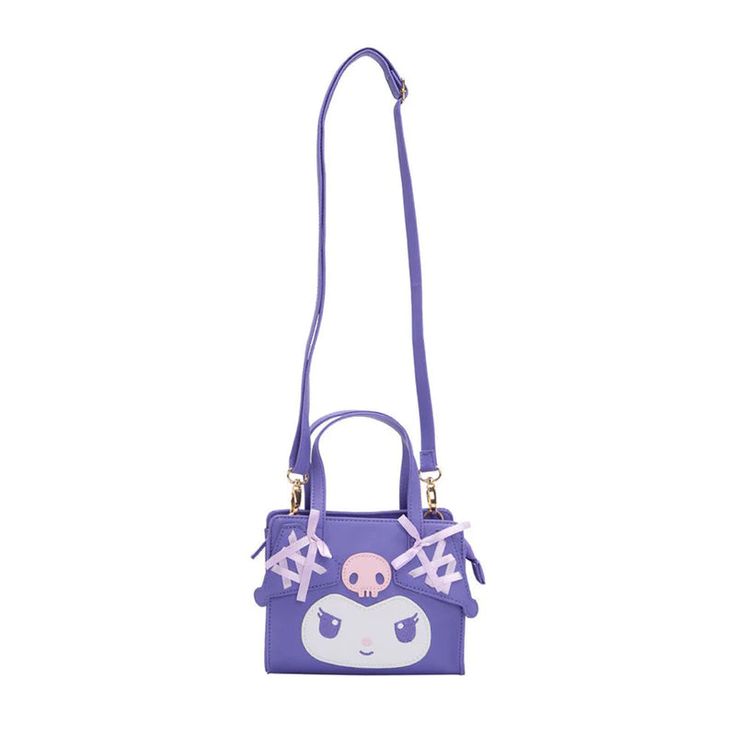 Playful ribbons show off Kuromi’s stylish vibes in this fun and girly series. Enjoy the elegant details on this convertible bag which can be worn two ways for versatility. Remove the strap and wear as a handbag or re-attach for a comfy crossbody style! ♡ Zipper closure ♡ Adjustable shoulder strap ♡ Purple interior, one interior pocket ♡ Embroidered and applique details ♡ Can be worn as a handbag tote or shoulder/crossbody bag ♡ Approx. 7 x 3 x 8.75” Harajuku Shoulder Bag With Adjustable Strap For Everyday Use, Kawaii Shoulder Bag With Adjustable Strap For Everyday, Everyday Harajuku Style Crossbody Satchel, Cute Satchel With Adjustable Strap For Daily Use, Harajuku Style Satchel With Adjustable Strap For Everyday, Cute Satchel Shoulder Bag With Adjustable Strap, Cute Everyday Satchel With Adjustable Strap, Cute Shoulder Satchel With Adjustable Strap, Harajuku Style Satchel With Adjustable Strap For Daily Use