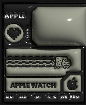 an apple watch is shown in this black and white photo with the words apple on it