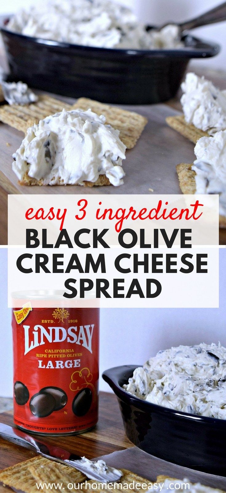 black olive cream cheese spread with crackers in the background