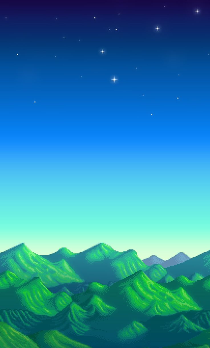 a green mountain landscape with stars in the sky