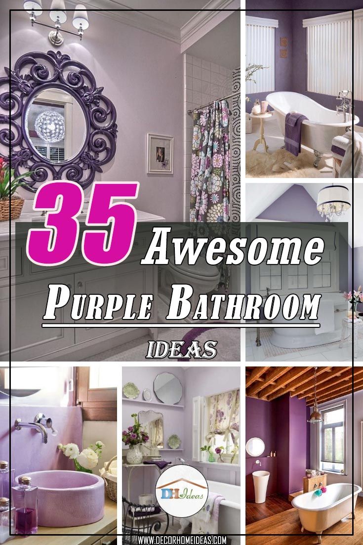 purple bathroom decor with the words, 35 awesome purple bathroom ideas and pictures on it