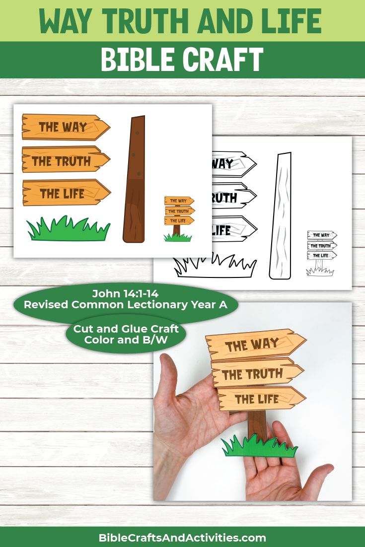 a hand holding a wooden sign that says, way truth and life bible craft