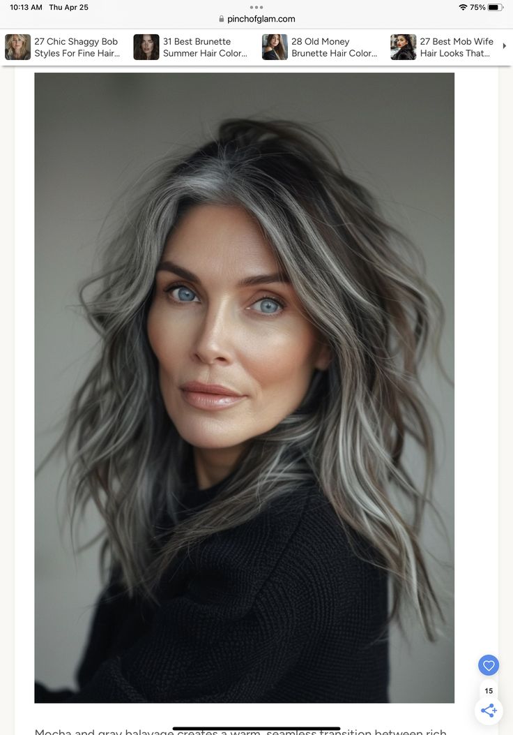 Grey Brown Hair, Gray Balayage, Grey Hair Transformation, Gray Hair Growing Out, Gray Hair Highlights, Transition To Gray Hair, Blending Gray Hair, Grey Hair Inspiration, Beautiful Gray Hair