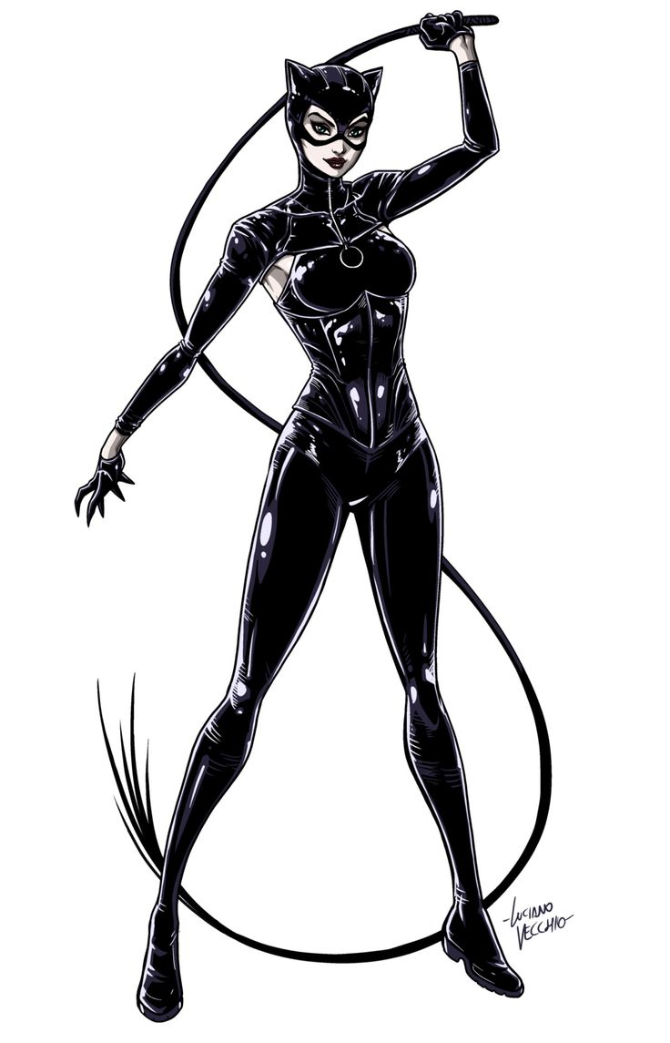 a drawing of a catwoman in black and white with an arrow on her shoulder