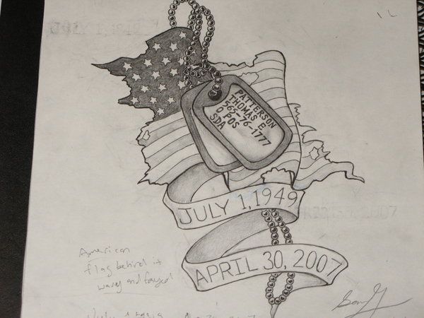 a drawing of an american flag and coat of arms with the words family on it