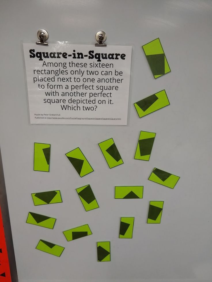 a refrigerator door with magnets on it and a sign that says square - in - square