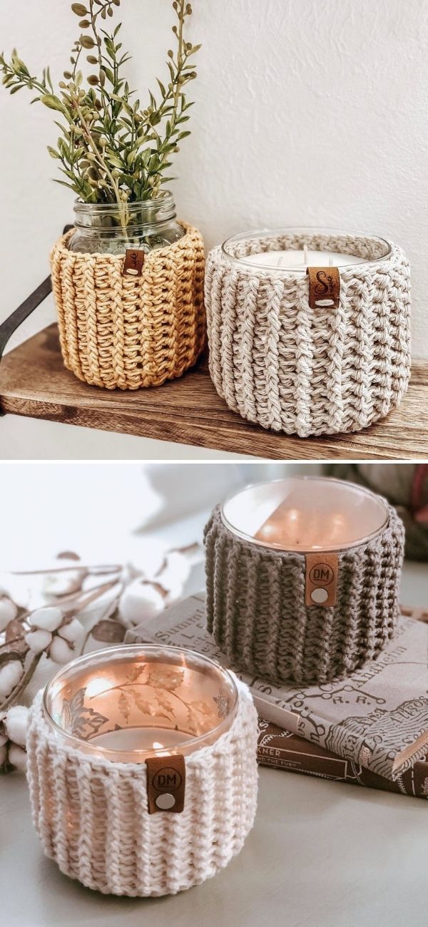 two baskets with plants in them sitting on top of a table