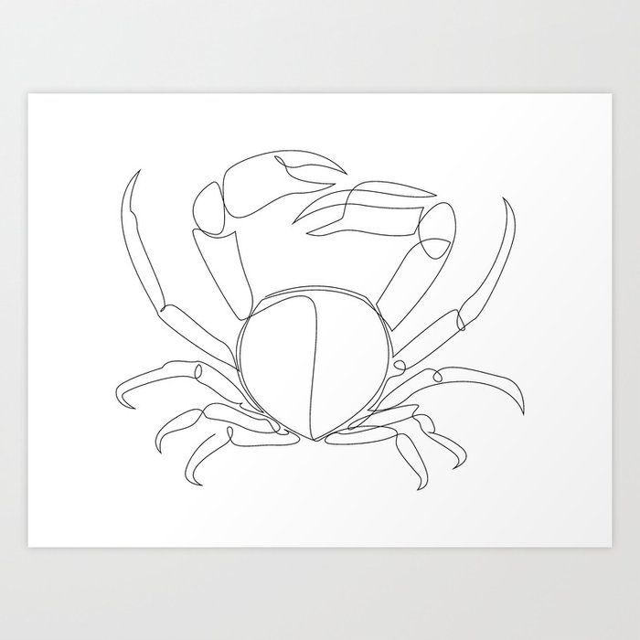 a black and white drawing of a crab art print