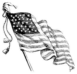 an american flag flying in the wind with a tassel hanging from it's end