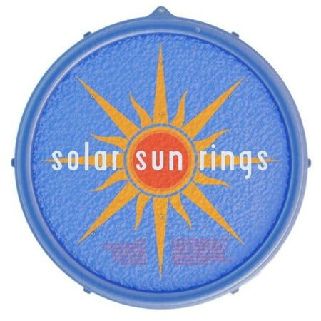 a blue frisbee with the words solar sun rings on it's side