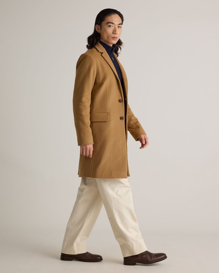 Complete your cold-weather look with this classic Italian Wool Overcoat. Made from a warm wool blend, this coat is a must for any weather condition and dresses up any look. It's a timeless investment piece (minus the investment).  | Quince | Men's Italian Wool Overcoat in Caramel, Size Medium, Wool/Nylon Woolen Coat Men, Overcoat Men, Wool Overcoat, Woolen Coat, Table Saw, Classic Italian, And Dresses, Diy Tools, Quince