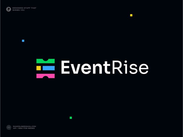 the eventrise logo is shown on a black background with colorful squares and dots around it