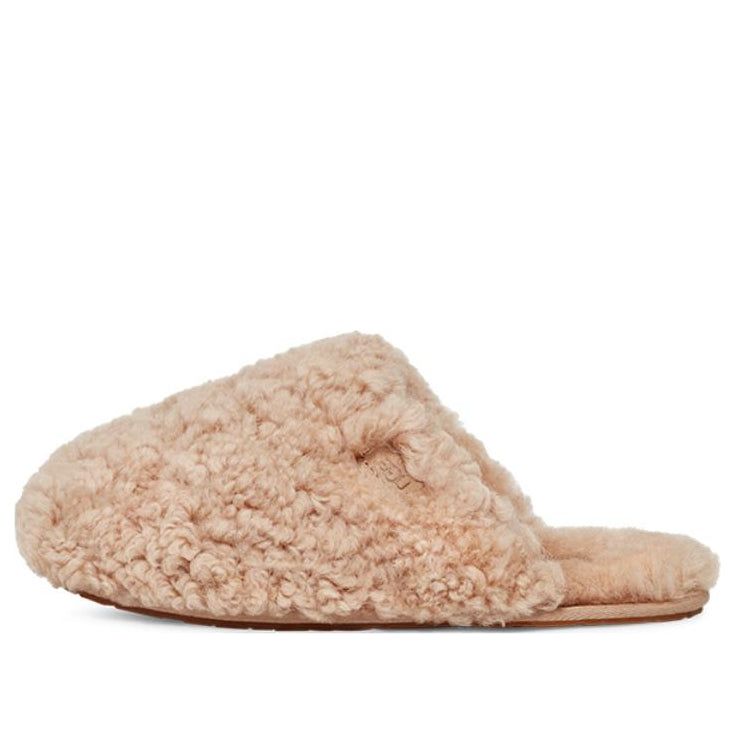 (WMNS) UGG Maxi Curly Slide 'Sand' 1133151-SAN Slides For Women, Sheepskin Slippers, Women Maxi, Woven Labels, Slipper Shoes, Real Fur, Sneaker Collection, Embossed Logo, Womens Uggs