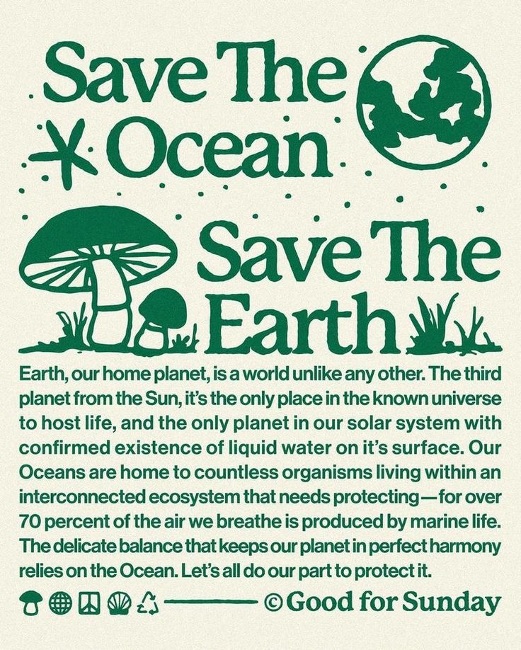 save the ocean and save the earth poster with an image of a mushroom on it