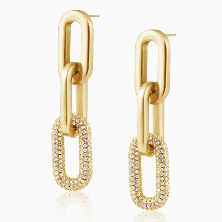 Trendy + fun, these earrings are a great addition to your jewelry collection. Dimensions: 2.6" Materials: 18K Gold Plate Luxury Square Cut Earrings For Women, Luxury Square Cut Earrings As Gift, Coach Earrings, Pave Earrings, Minnie Mouse Earrings, Vintage Stud Earrings, Witch Earrings, Tory Burch Earrings, Bottle Earrings