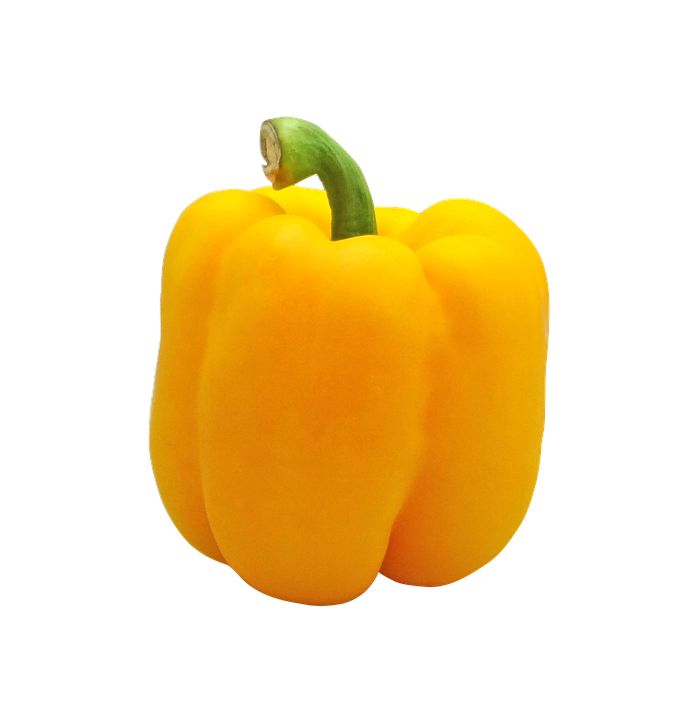 an orange bell pepper is shown against a white background with clippings to the side