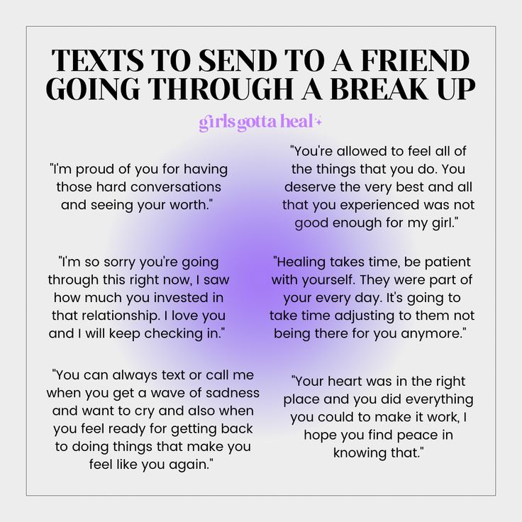 a poster with the words texts to send to a friend going through a break up