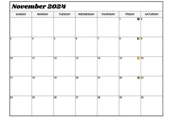 Moon Phases of November 2024 Calendar November 24 Calendar, January 2024 Moon Phases, 2024 Moon Phase Calendar, Calander November 2022, Lunar Magic, Nighttime Sky, Moon Phase Calendar, November Calendar, Holiday Dates