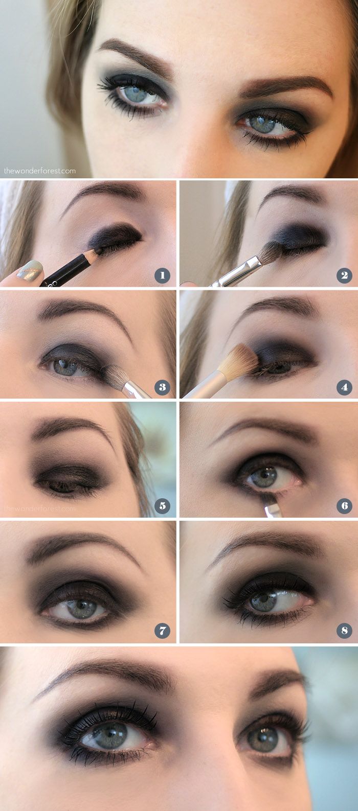 Easy Black Smokey Eye Tutorial - Wonder Forest Easy Black Smokey Eye, Black Smokey Eye Tutorial, 1920s Makeup Look, Great Gatsby Makeup, 1920’s Makeup, 1920s Makeup Tutorial, 1920 Makeup, Gatsby Makeup, Flapper Makeup