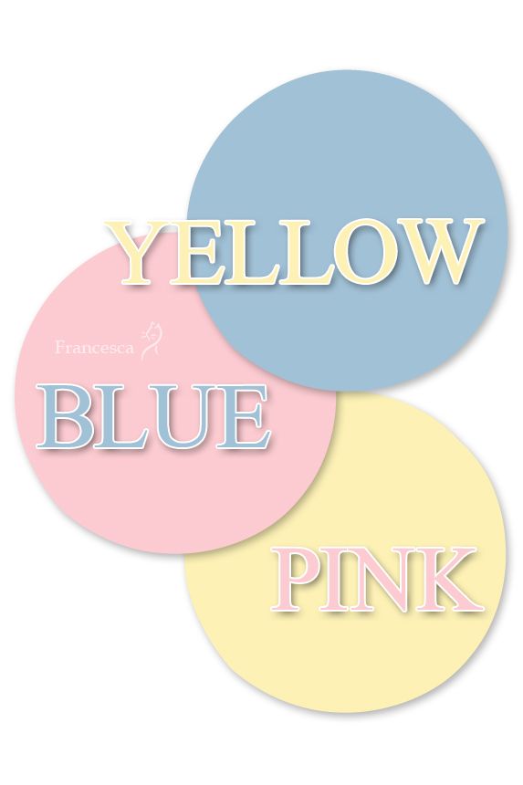 three circles with the words yellow, blue and pink