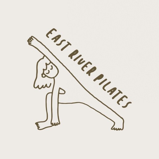 a drawing of a person doing yoga with the words east river heights on it's side