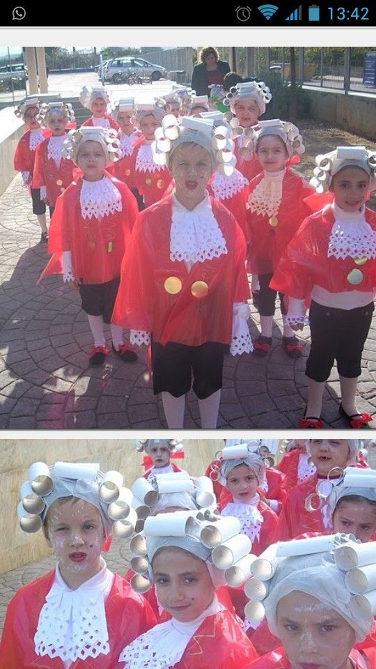 two pictures of children dressed in red and white