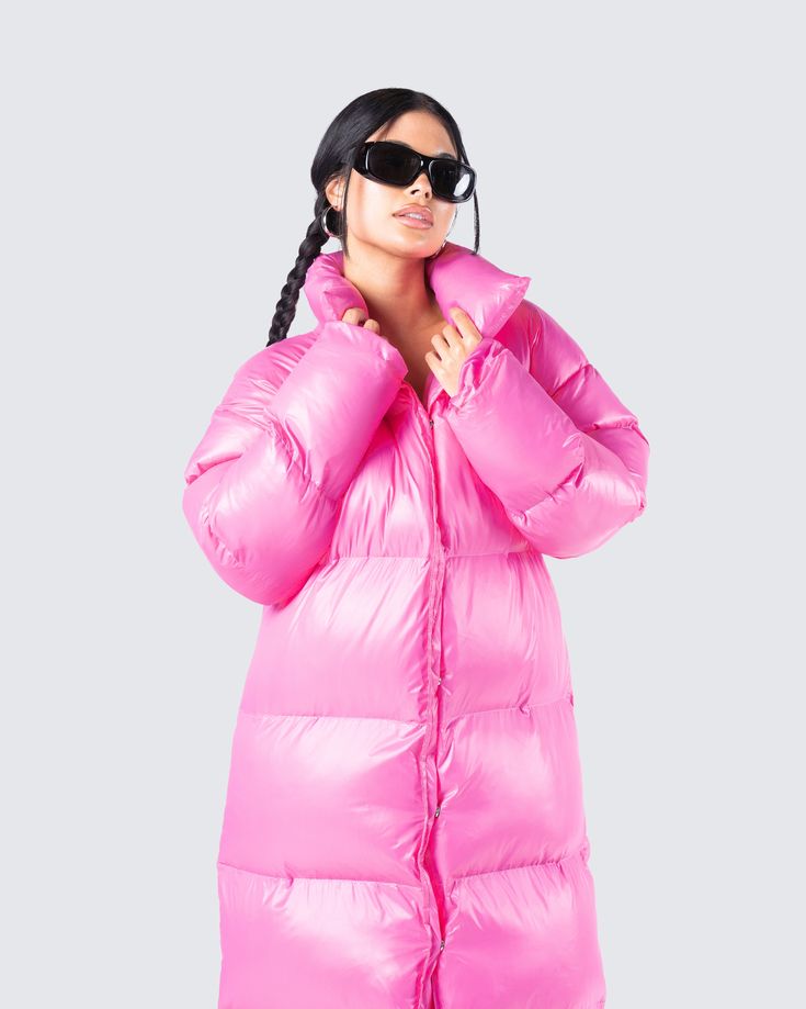 tis the shade of the season 💖 Even if you aren't a celebrity you'll have your own paparazzi wearing this outstanding piece. Made from puffer jacket fabric, and complete with snap button closures 😍 Pink Down Outerwear For Fall, Pink Down Puffer Jacket For Fall, Puffy Outerwear For Cold Weather In Spring, Spring Puffy Outerwear, Trendy Down Outerwear For Spring, Spring Puffer Jacket With Padded Collar, Spring Trendy Puffer Jacket With Padded Collar, Trendy Spring Puffer Jacket With Padded Collar, Oversized Quilted Puffer Jacket For Spring