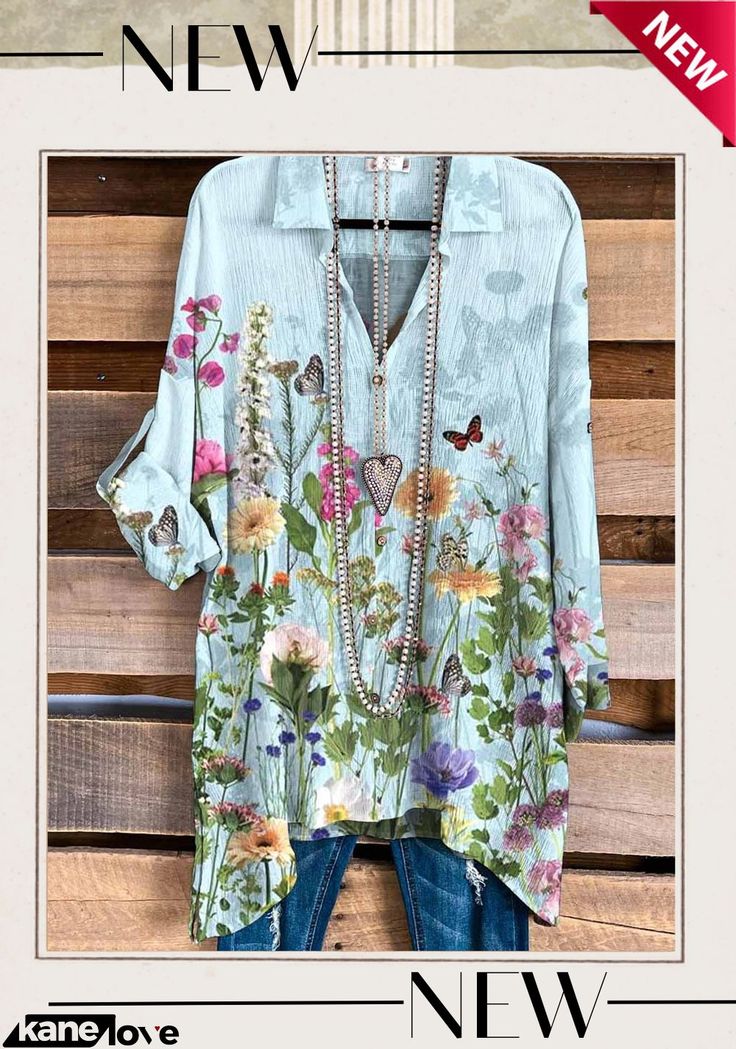 Women's Art Floral Print Graphic Shirt Spring Bohemian Blouse With Graphic Print, Artistic Floral Print Tops For Spring, Artistic Multicolor Floral Print Tops, Artistic Printed Tops, Spring V-neck Blouse With Graphic Print, Artistic Long Sleeve Summer Top, Artistic Multicolor Tops For Spring, Artistic Long Sleeve Summer Shirt, Artistic Long Sleeve Top For Summer