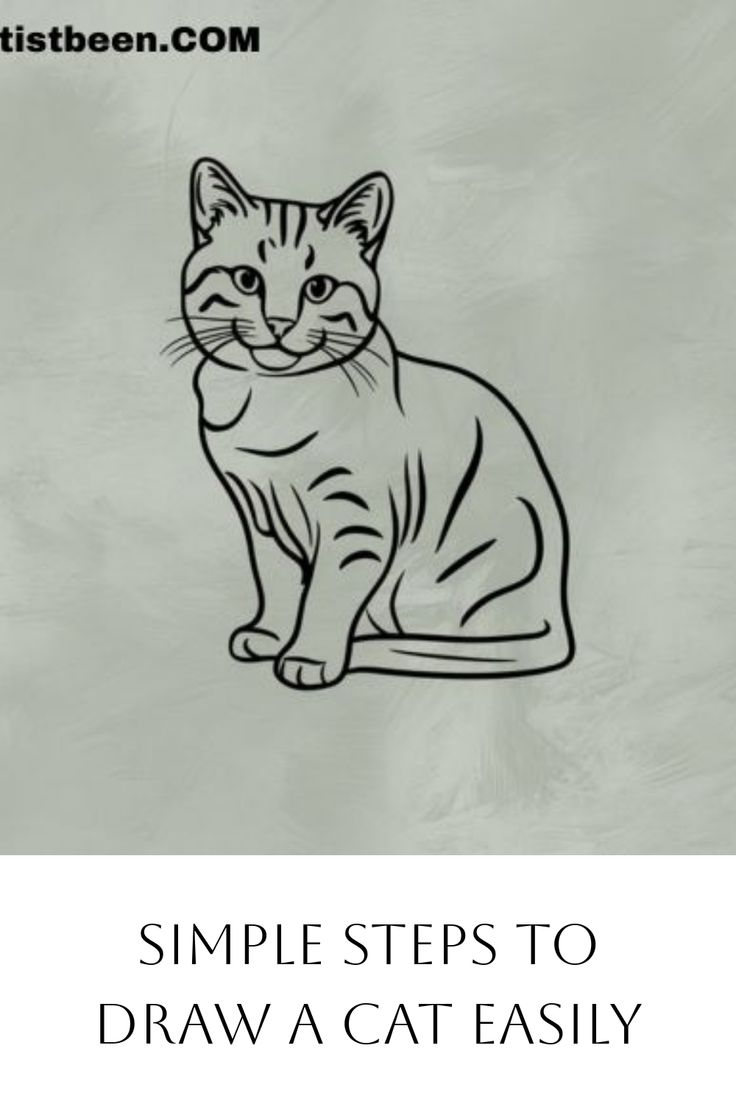 Drawing guide illustration of a sitting cat with text "Simple Steps to Draw a Cat Easily". Cat Face Sketch, Easy Cat Drawing, Cat Drawing Ideas, Gray Texture Background, Steps To Draw, Drawing Ideas For Beginners, Simple Cat Drawing, Draw A Cat, Easy Sketches