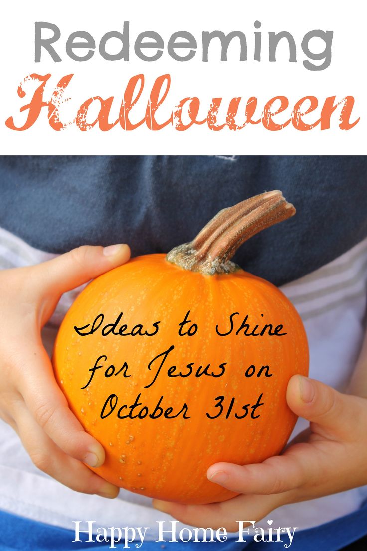 a person holding a pumpkin with the words, redeeming halloween written on it